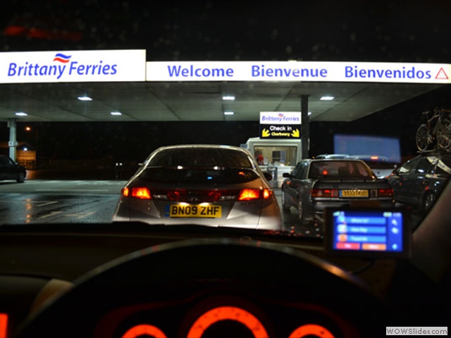 Checking in at the ferry port in Poole